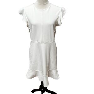 Express Cream Size 12 Flutter Sleeve Dress Back Zip Polyester Spandex